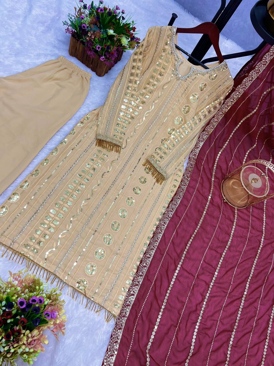 3 PIECE FANCY KURTI WITH BOTTOM AND BEAUTIFUL DUPATTA