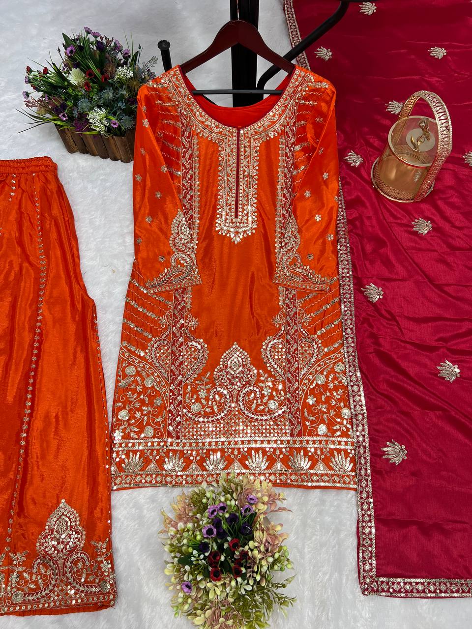 NEW TRDITIONAL COLLECTION 3 PIECE FANCY KURTI WITH PLAZZO