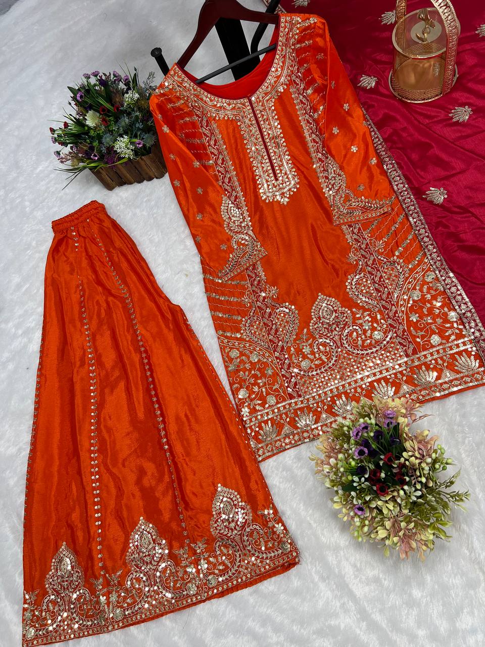 NEW TRDITIONAL COLLECTION 3 PIECE FANCY KURTI WITH PLAZZO