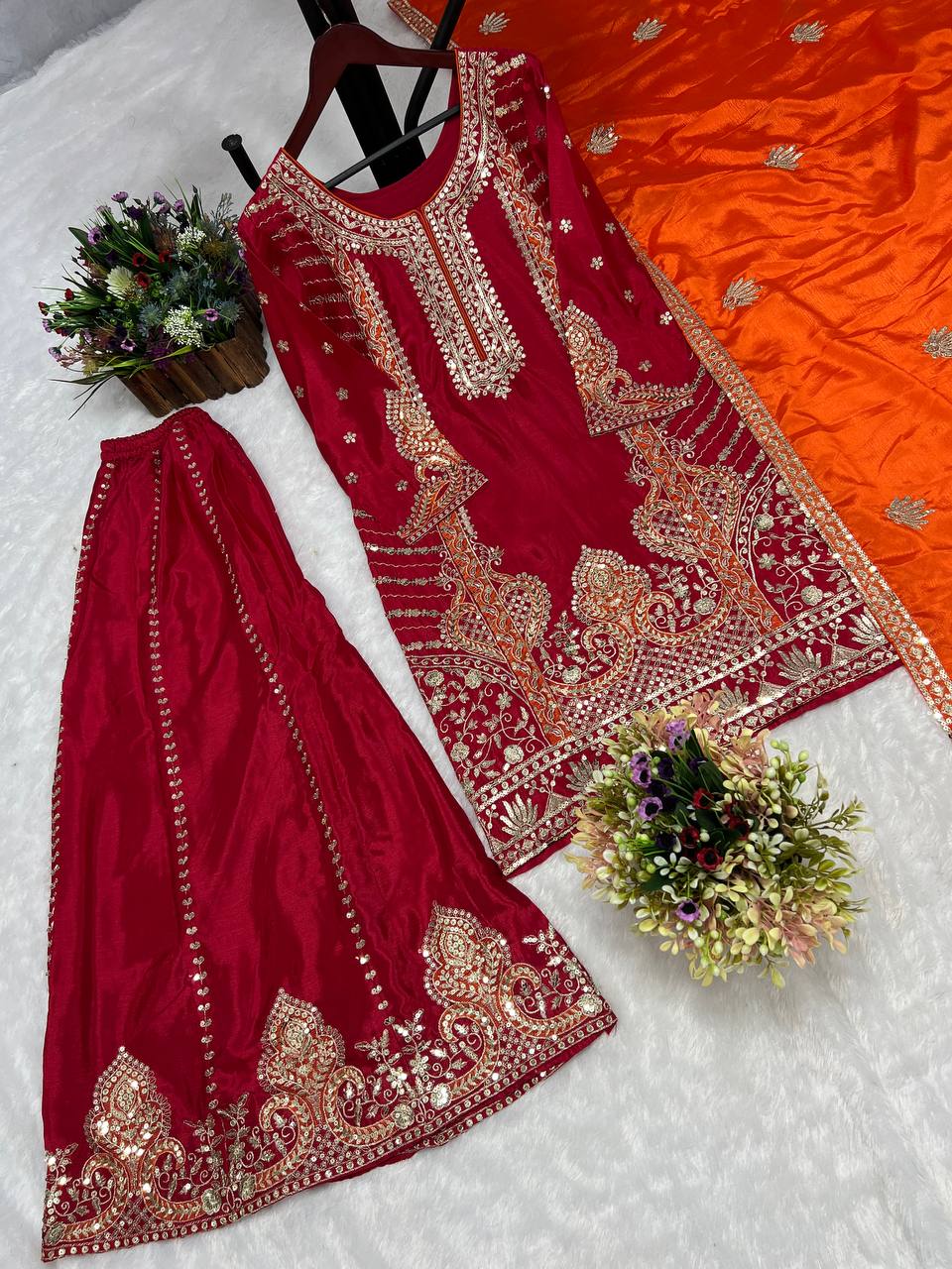 NEW TRDITIONAL COLLECTION 3 PIECE FANCY KURTI WITH PLAZZO