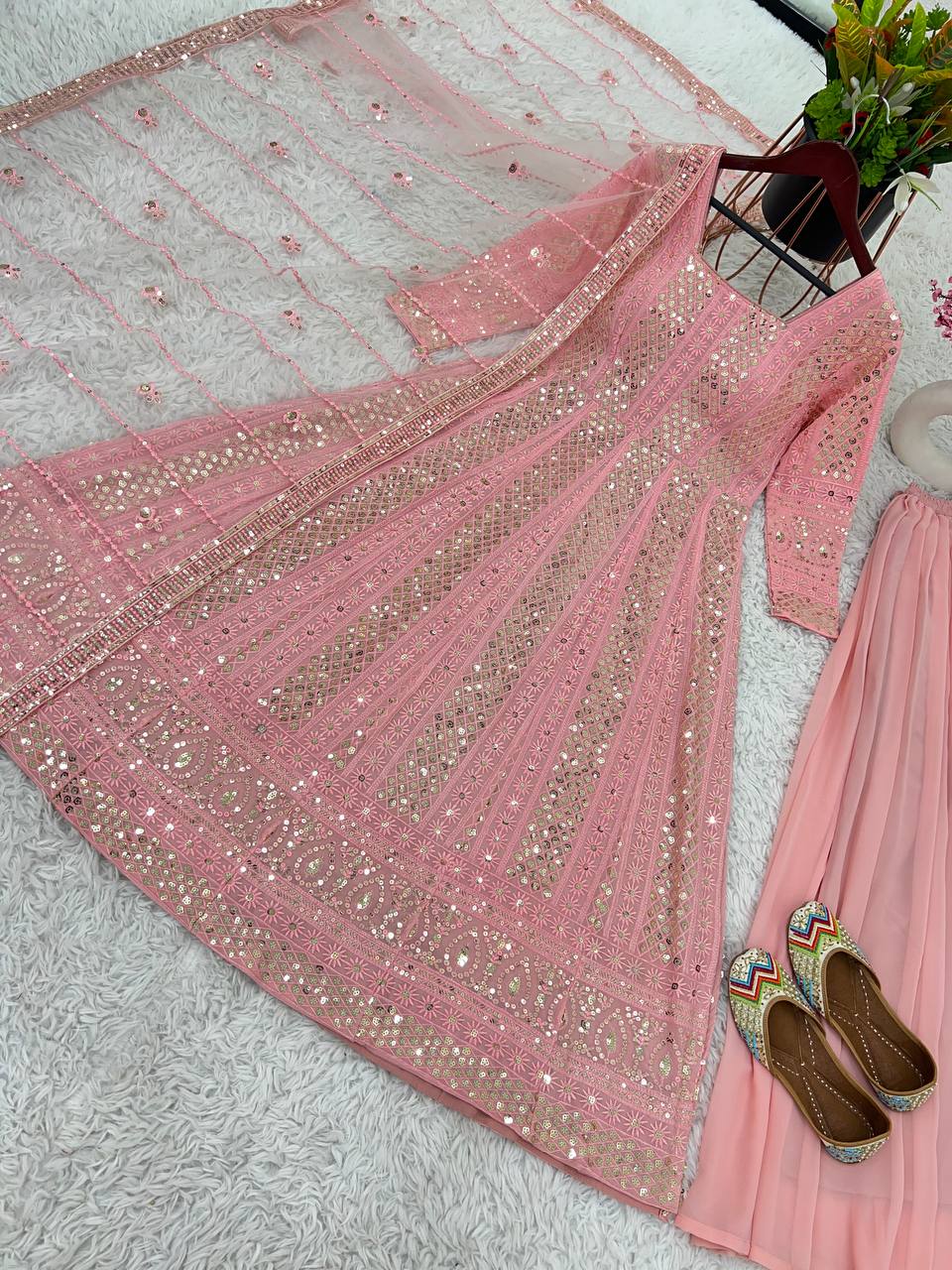 New Designer Party Wear Look Full Heavy Embroidery Sequence Work Gown