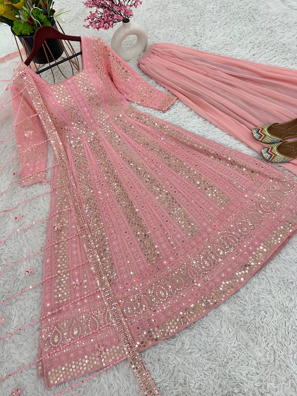 New Designer Party Wear Look Full Heavy Embroidery Sequence Work Gown