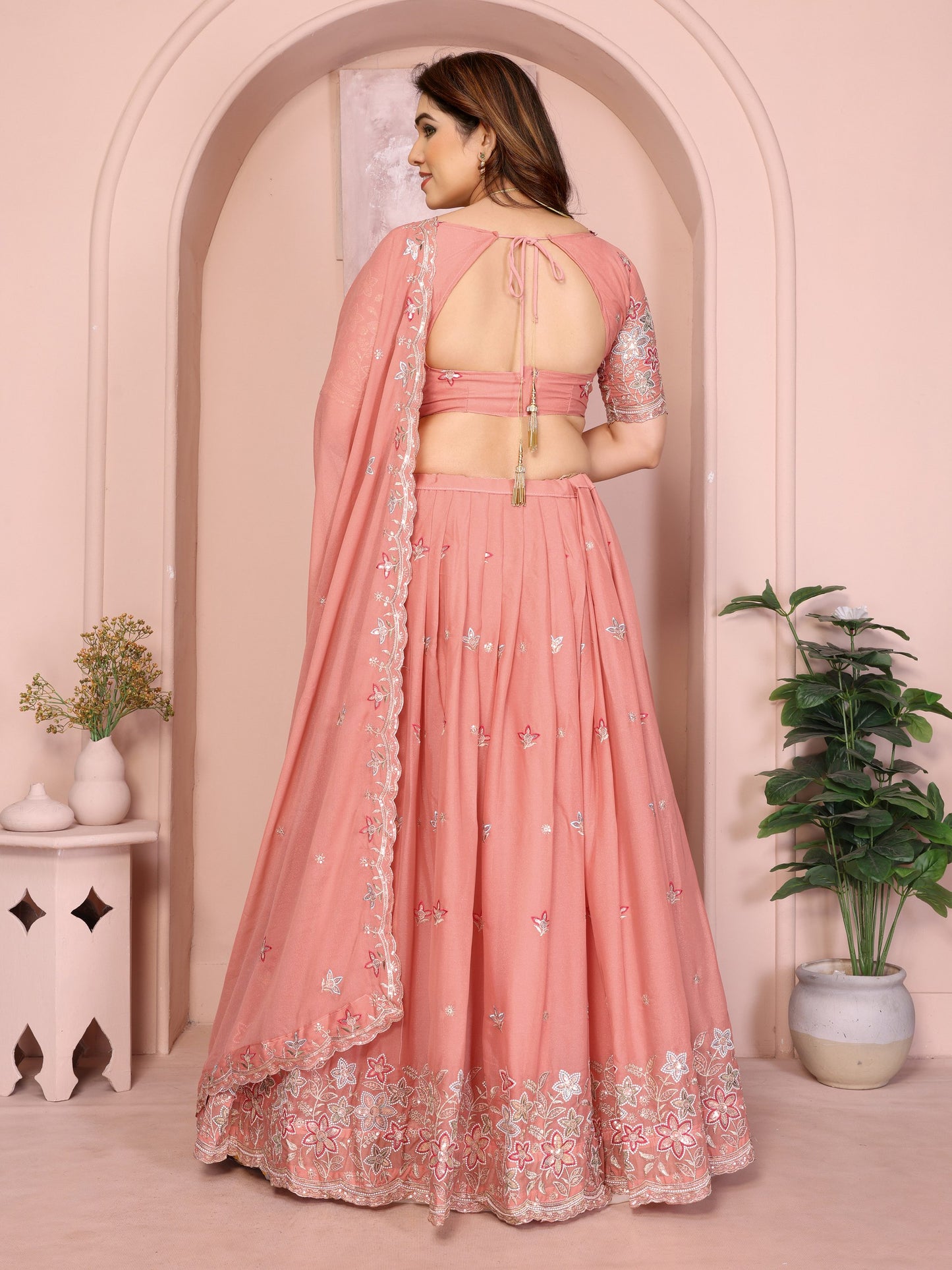 Star Georgette Embroidery Work with Cutwork Border Lehenga