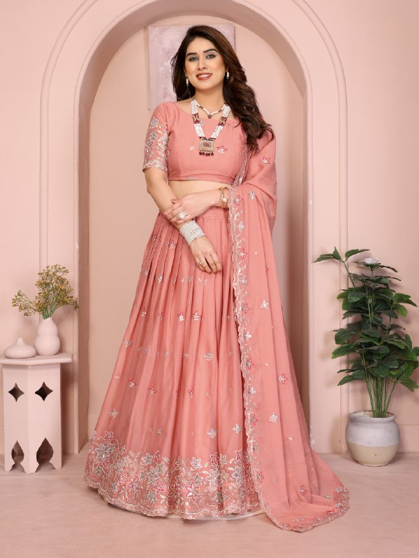 Star Georgette Embroidery Work with Cutwork Border Lehenga