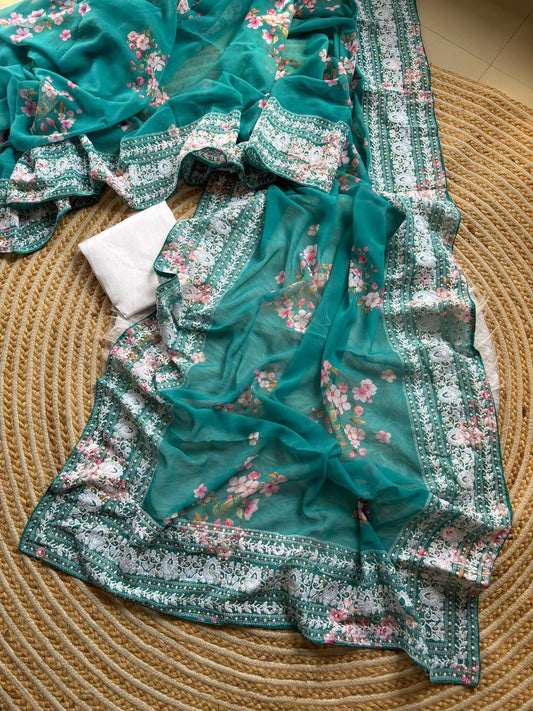 Presenting our premium floral Georgett saree