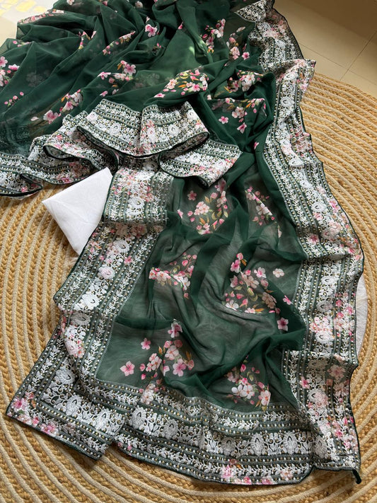 Presenting our premium floral Georgett saree