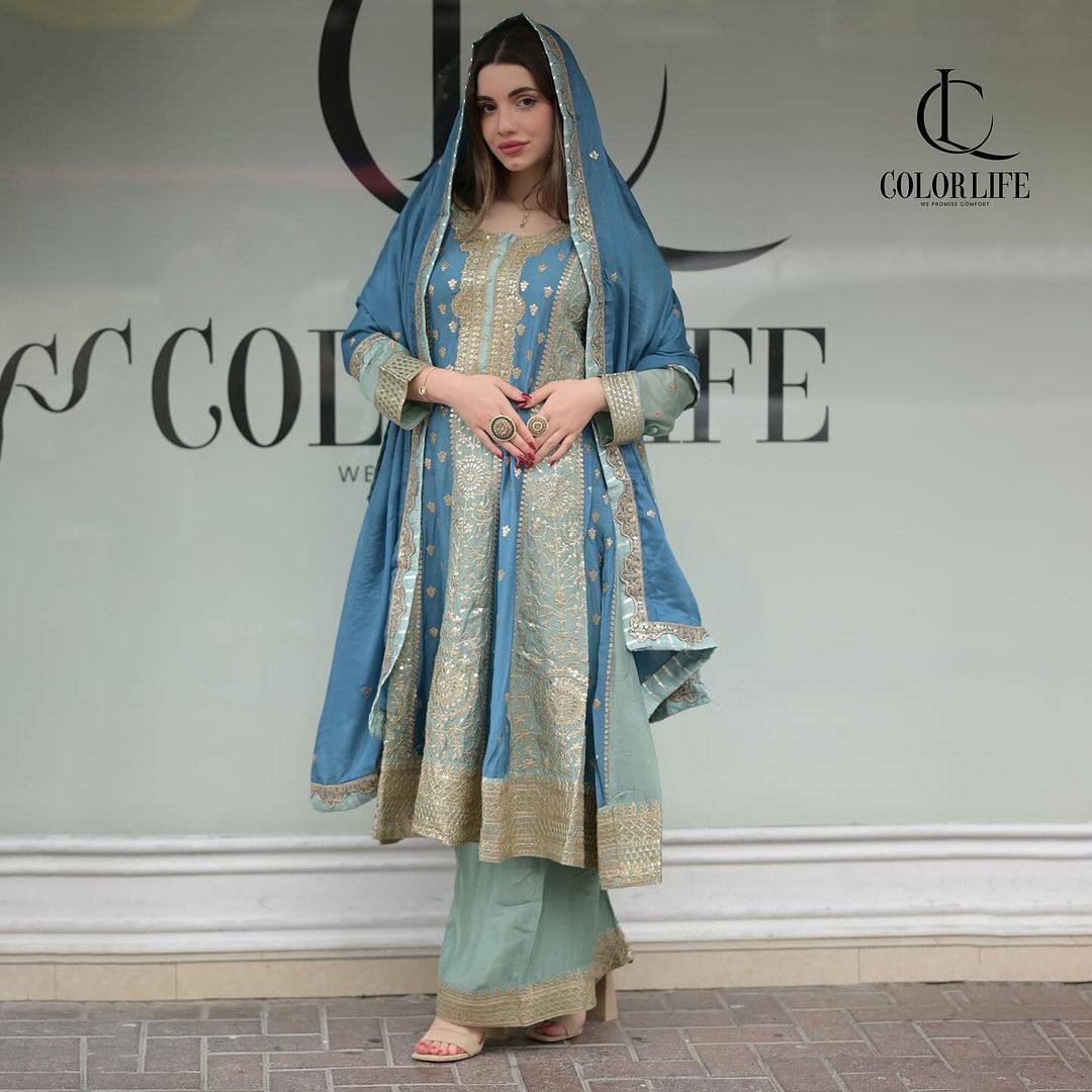 NEW DESIGNER EMBROIDERY SEQUENCES WORK TOP WITH SHARARA DUPATTA