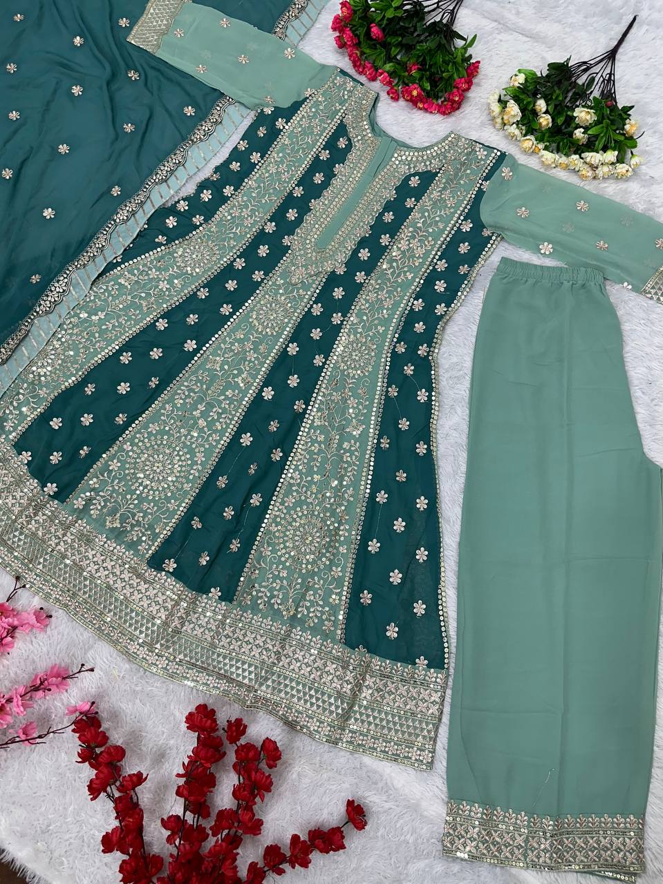 NEW DESIGNER EMBROIDERY SEQUENCES WORK TOP WITH SHARARA DUPATTA