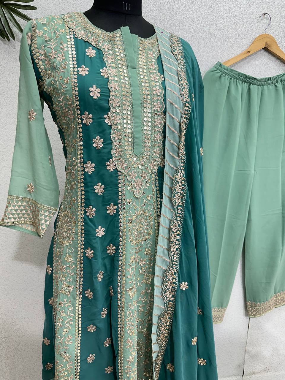 NEW DESIGNER EMBROIDERY SEQUENCES WORK TOP WITH SHARARA DUPATTA