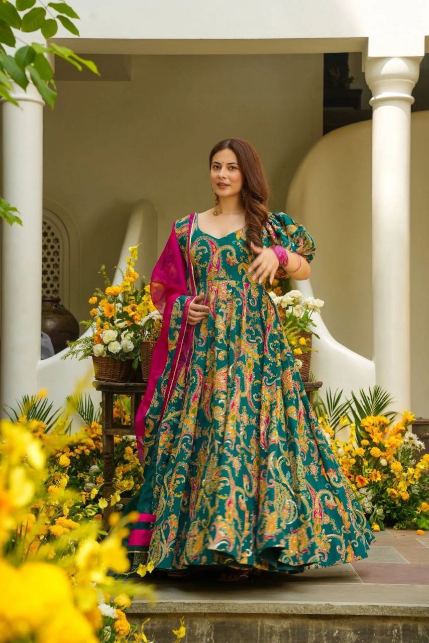 Digital printed Jimmy organza silk suit