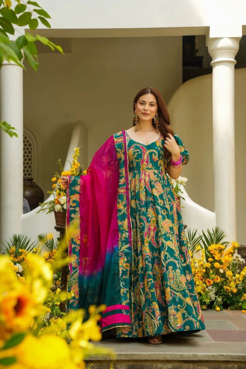 Digital printed Jimmy organza silk suit