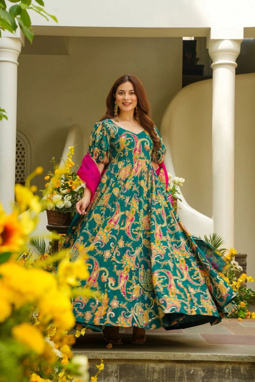 Digital printed Jimmy organza silk suit