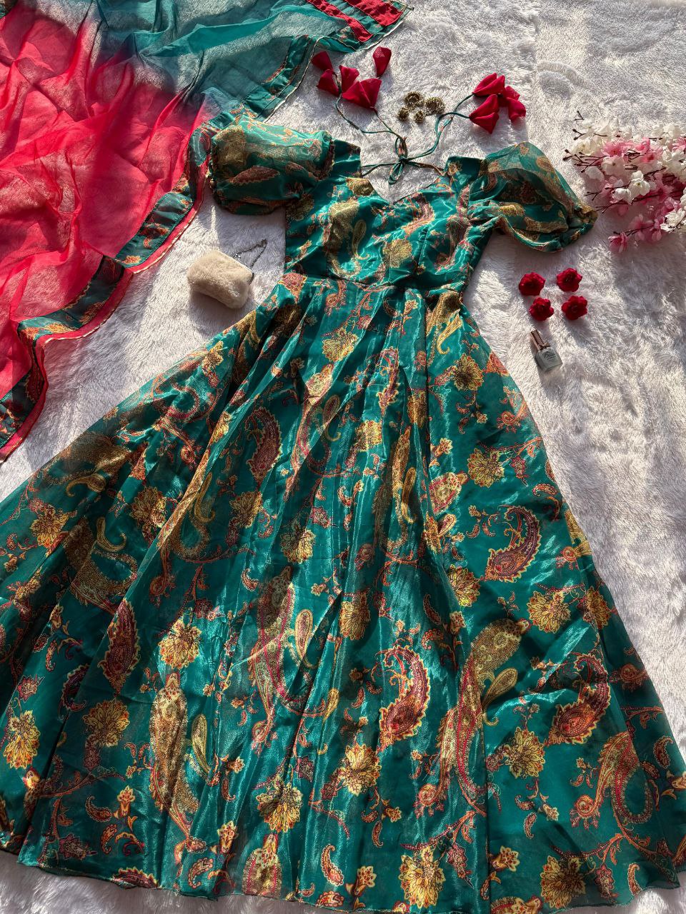 Digital printed Jimmy organza silk suit