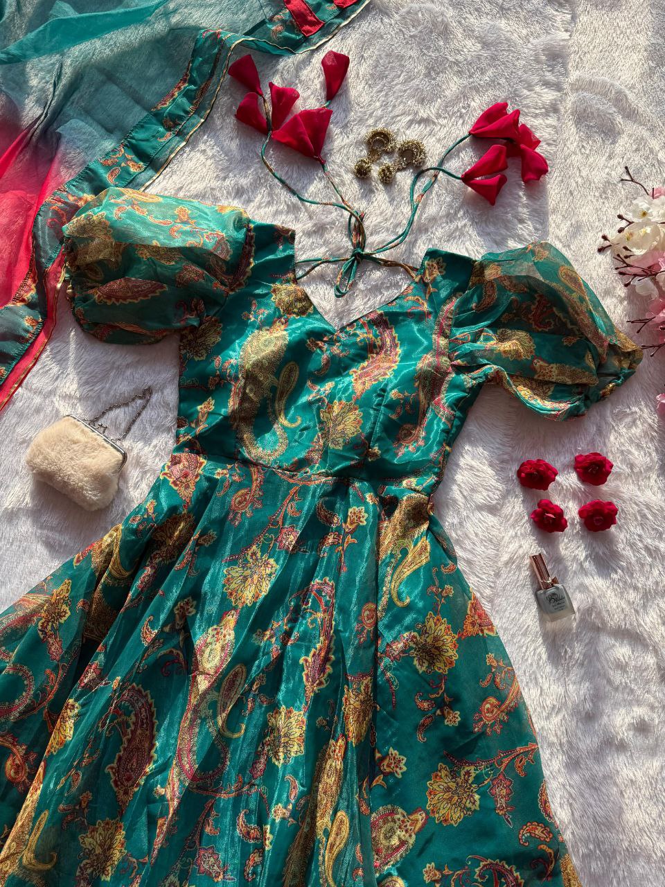 Digital printed Jimmy organza silk suit