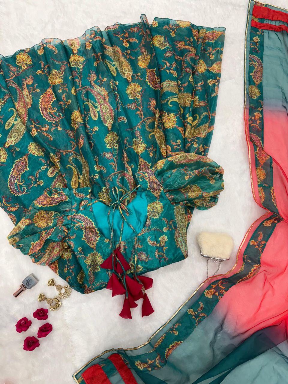 Digital printed Jimmy organza silk suit