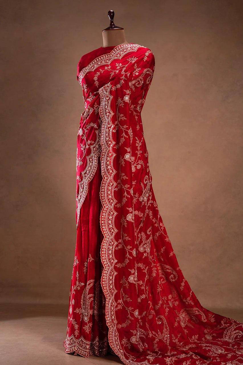 Pure Soft tabby orgenza with sequence embroidery work Saree