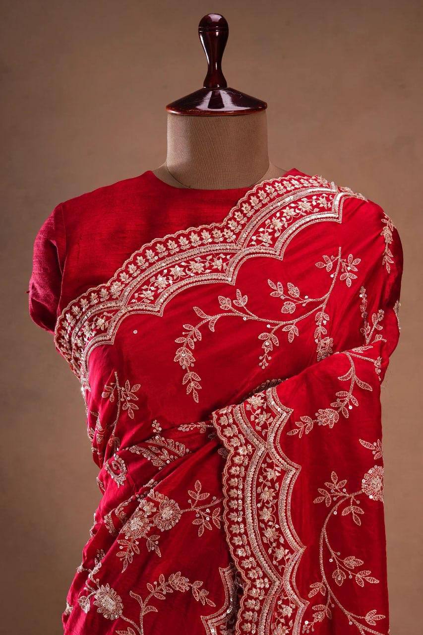 Pure Soft tabby orgenza with sequence embroidery work Saree
