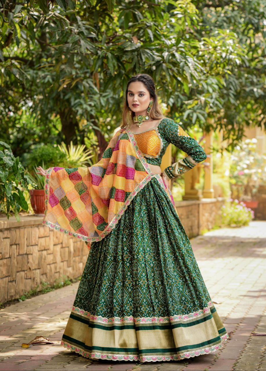 Bandhani Lagdi Patta Lehenga (Full Stitched) Couple Set