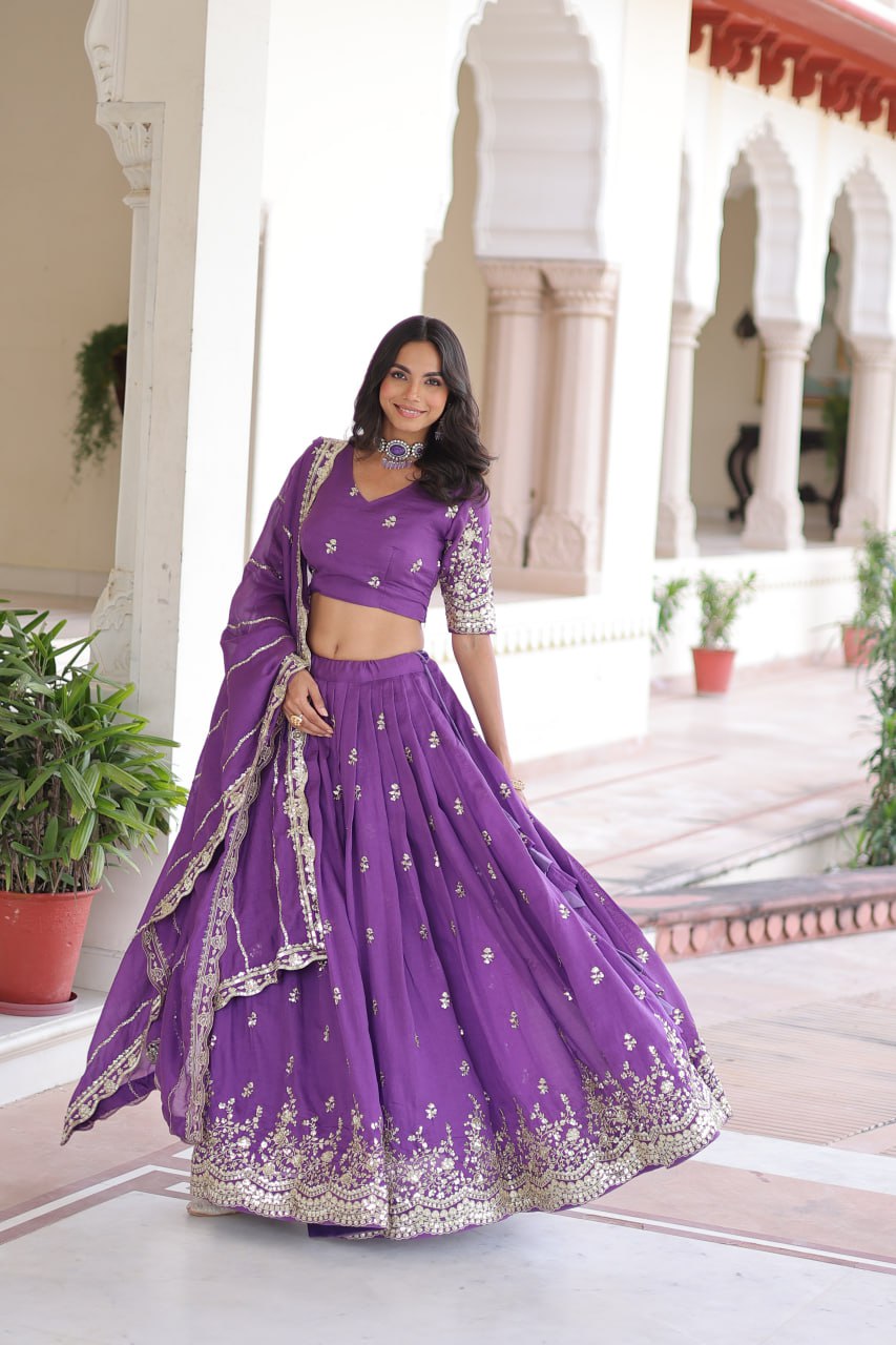 Vichitra Silk With Sequins & Zari Multi Embroidered work Lehenga