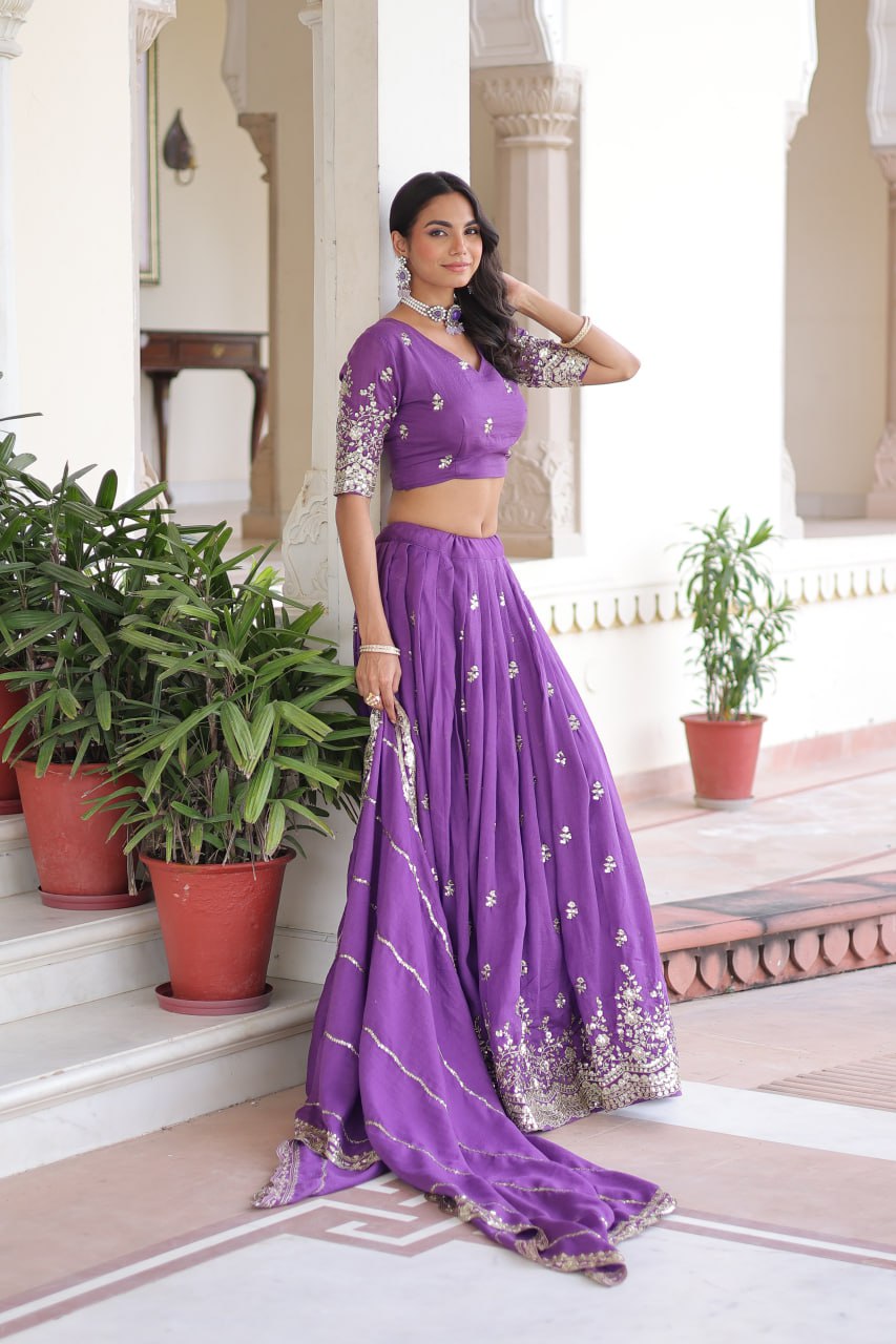 Vichitra Silk With Sequins & Zari Multi Embroidered work Lehenga