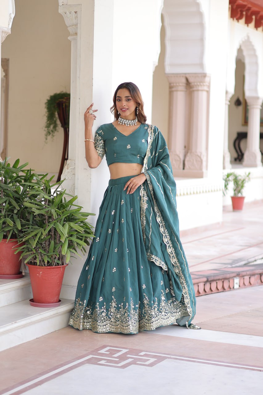 Vichitra Silk With Sequins & Zari Multi Embroidered work Lehenga