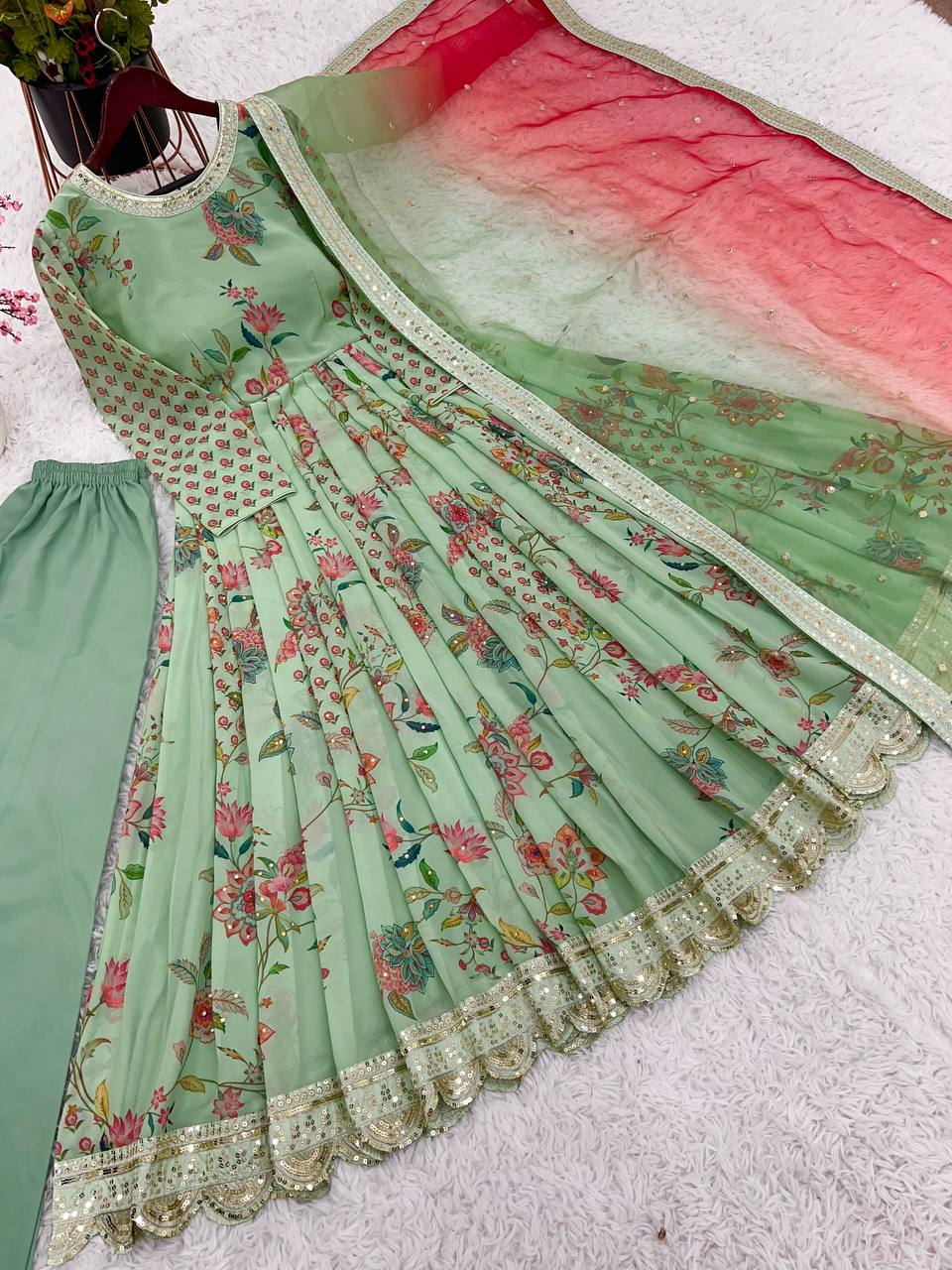 New Designer Collection In Faux Georgette With Heavy Embroidery Coding Dori-Sequence Work