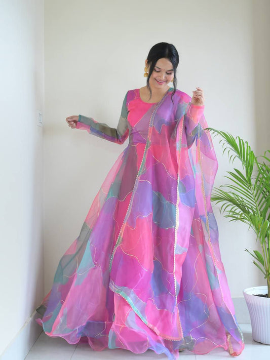 Presenting By New Party Wear Look Organza Silk Gown With Dupatta