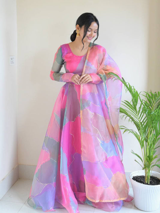 Presenting By New Party Wear Look Organza Silk Gown With Dupatta