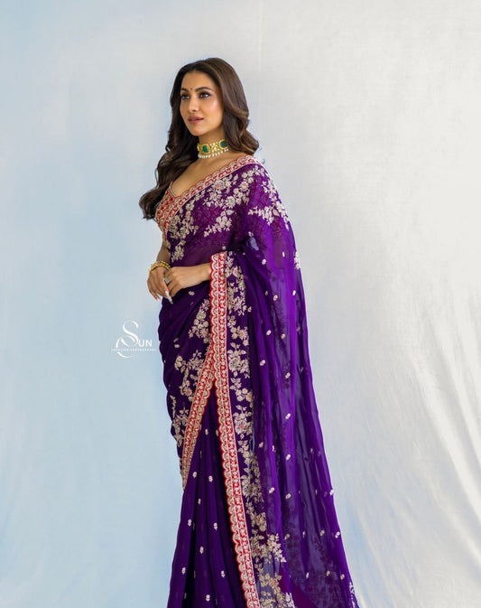 Heavy Sequence & Coading Lace Border in Saree