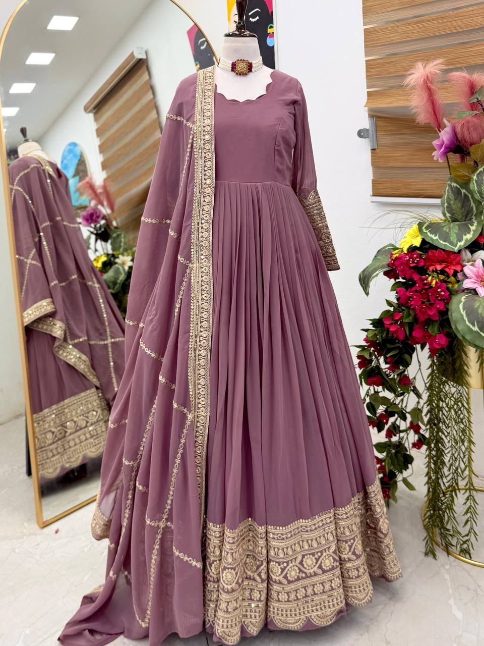Designer Embroidered Anarkali Gown Dupatta Collection