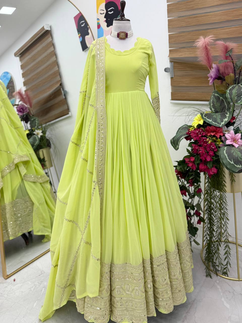 Designer Embroidered Anarkali Gown Dupatta Collection