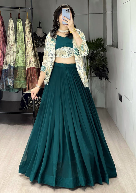 Elegance meets Class in this Printed Koti n Lehenga Sets