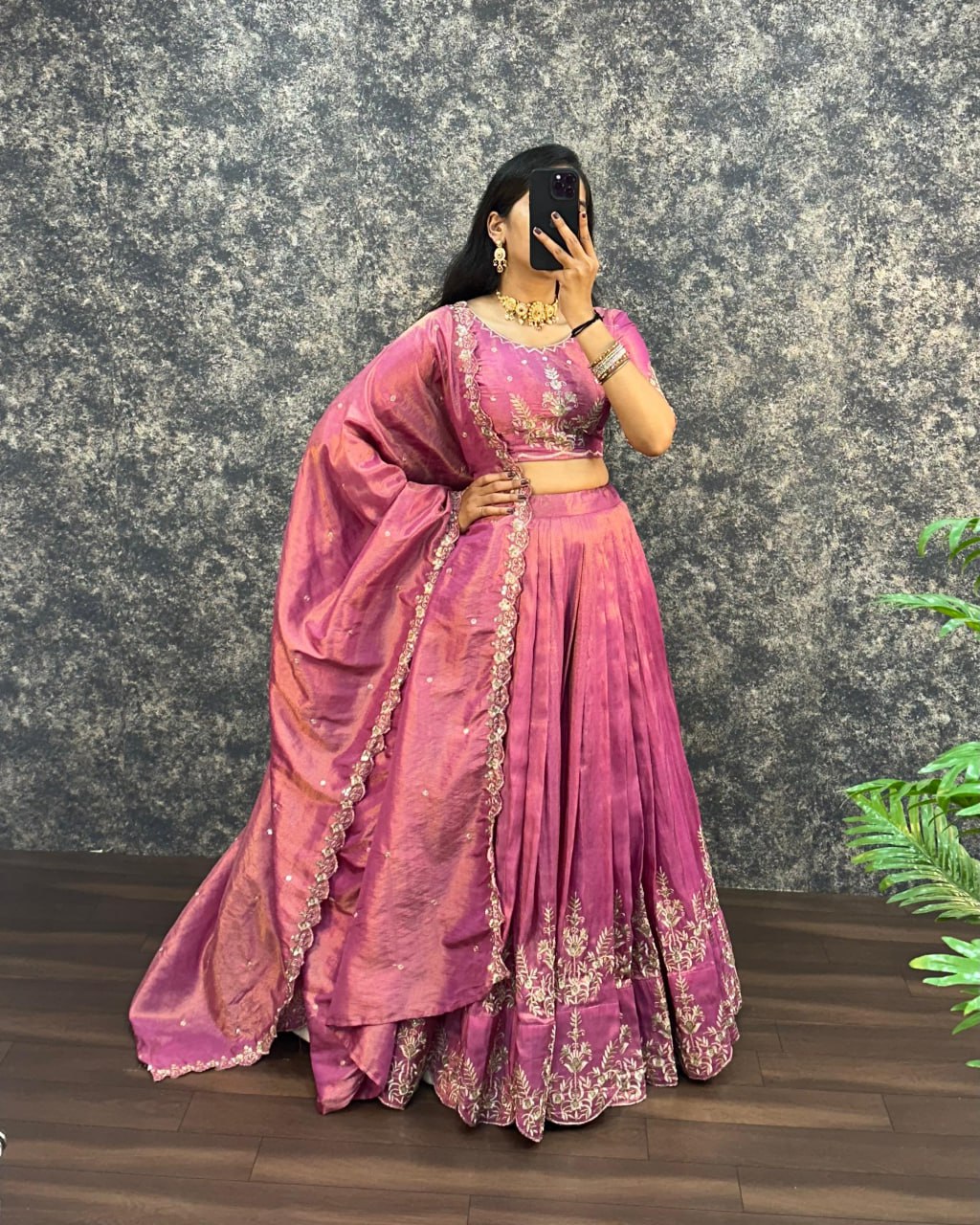 Tissue Cotton Lehenga Choli Paired with CutWork Embroidery work Dupatta