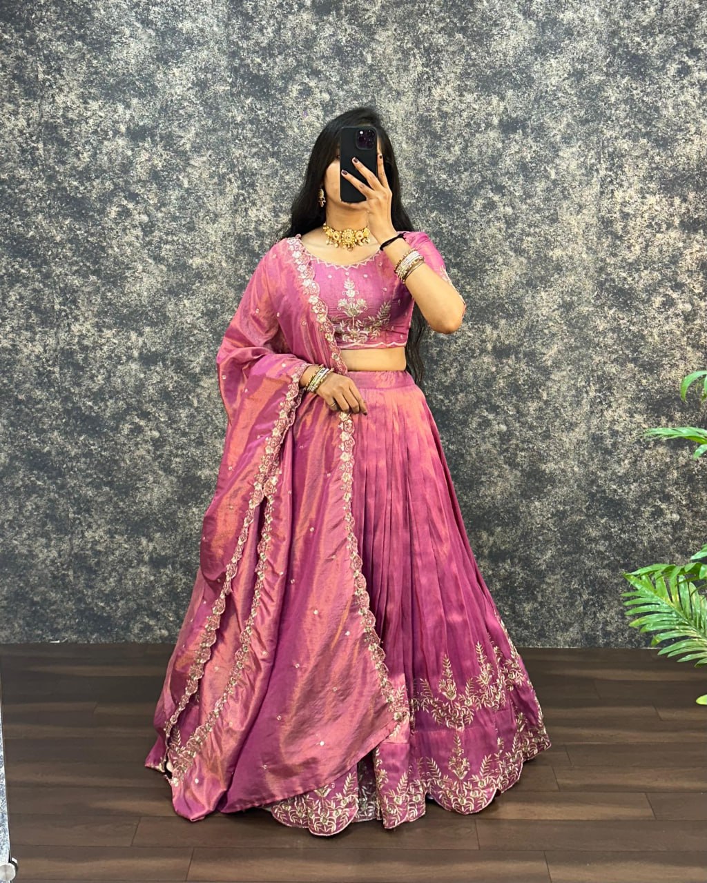 Tissue Cotton Lehenga Choli Paired with CutWork Embroidery work Dupatta