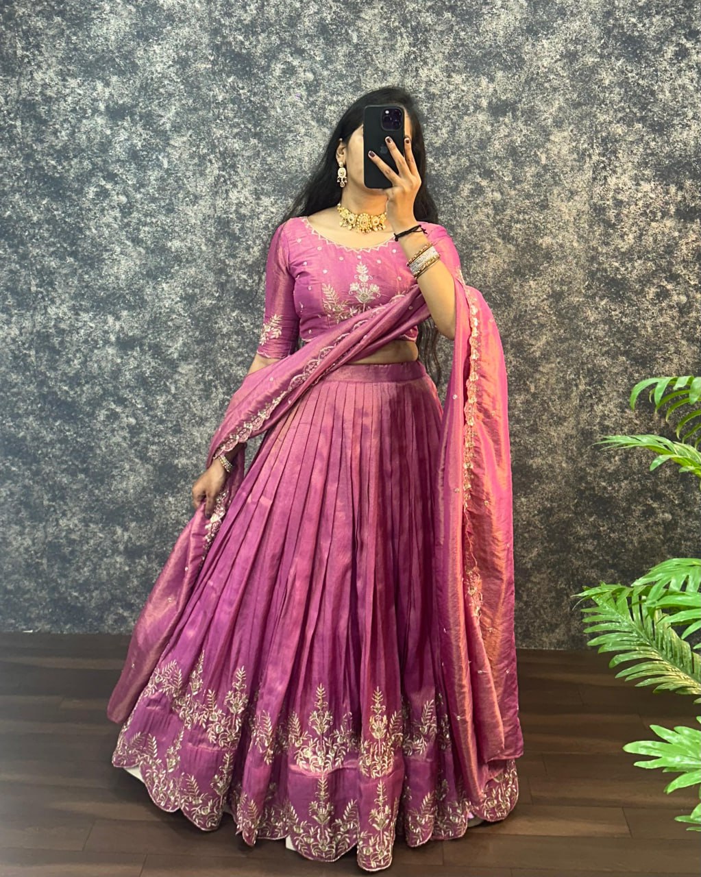 Tissue Cotton Lehenga Choli Paired with CutWork Embroidery work Dupatta