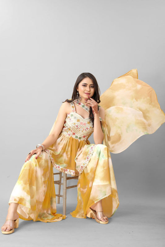 Yellow & White Sharara Set