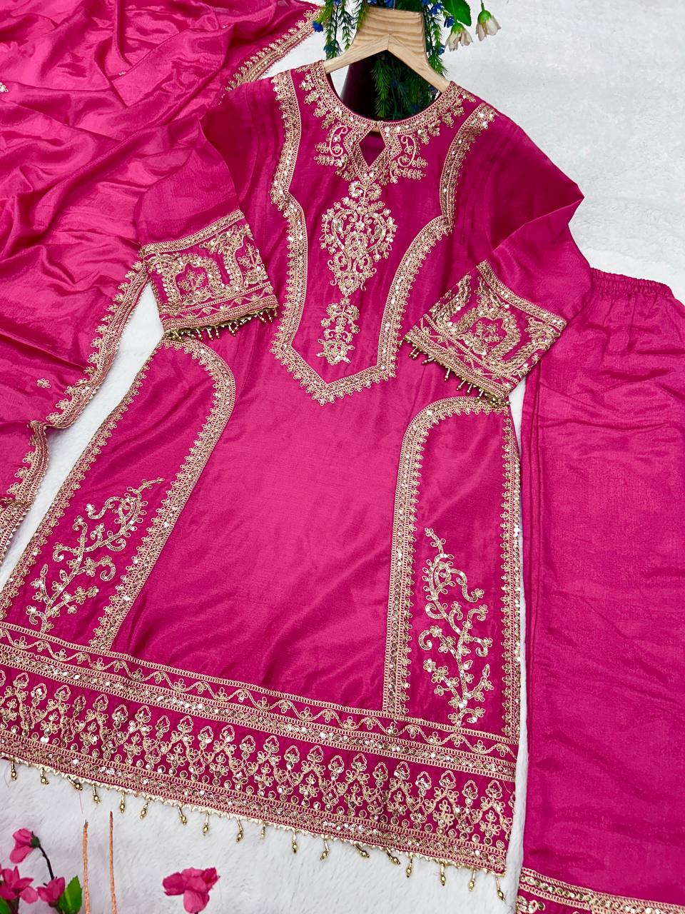 3 Different Coloured Embroidered Attractive Party Wear Suit