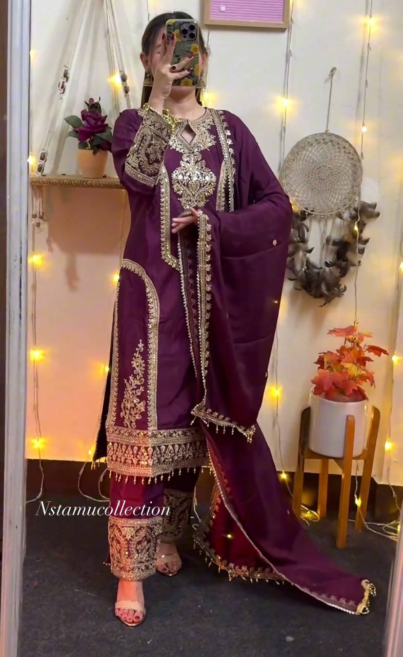 3 Different Coloured Embroidered Attractive Party Wear Suit