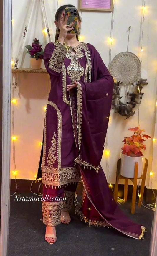 3 Different Coloured Embroidered Attractive Party Wear Suit