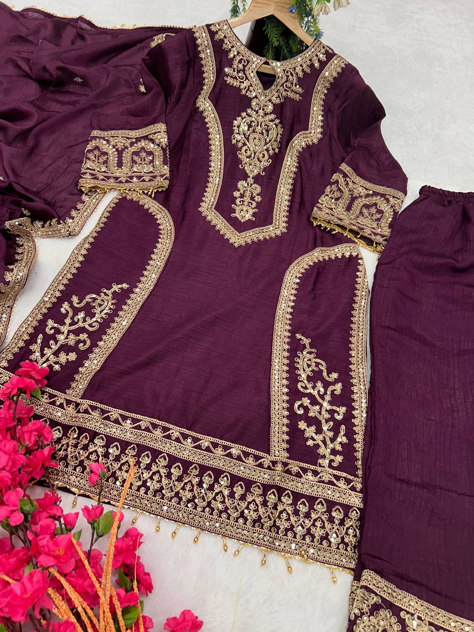 3 Different Coloured Embroidered Attractive Party Wear Suit