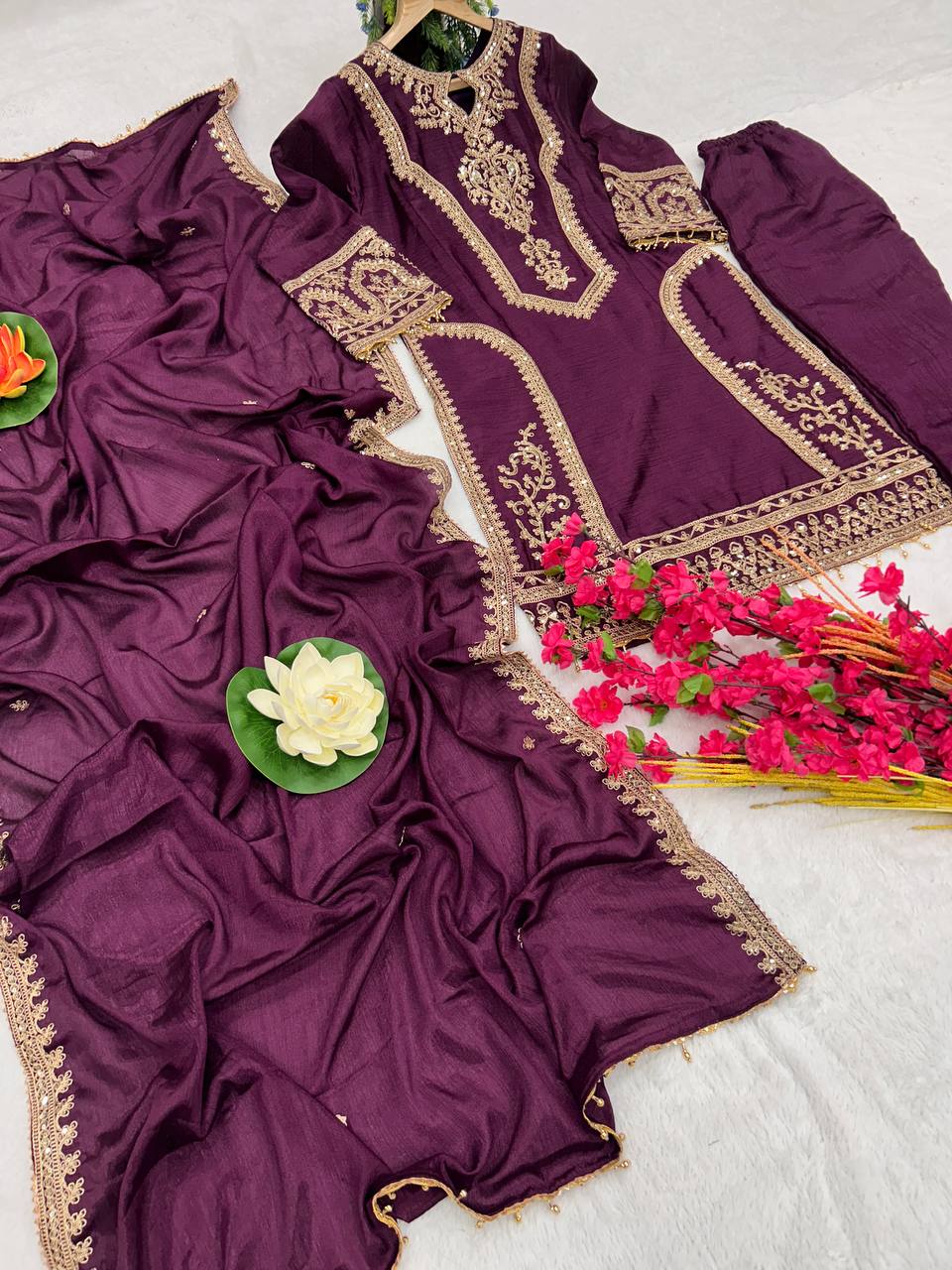 3 Different Coloured Embroidered Attractive Party Wear Suit