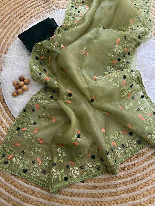 Soft lightweight organza fabric Saree