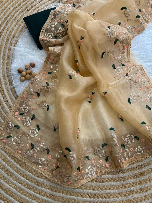 Soft lightweight organza fabric Saree