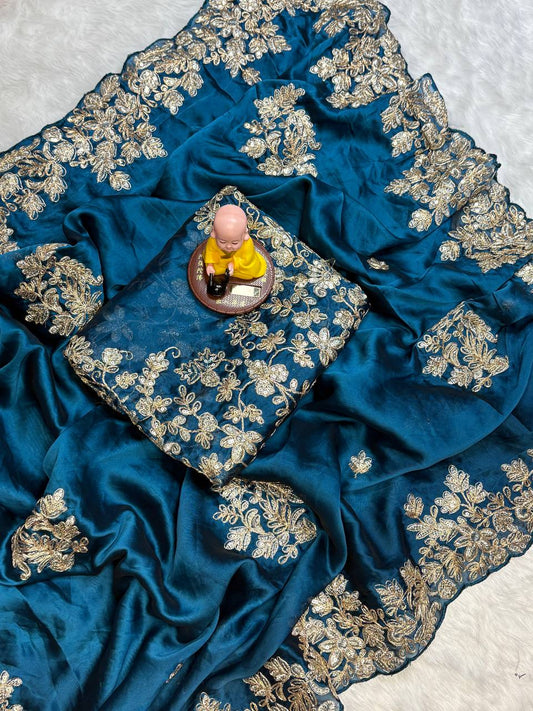 Pure Rangoli silk with coding 3 mm c pallu Embroidered work Saree