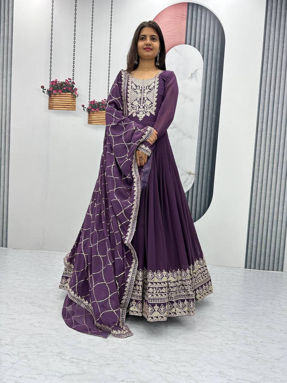 Heavy Fox Georgette Launching Partywear Gown & Dupatta