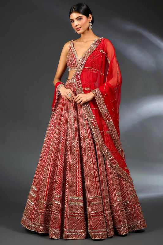 Heavy malai satin fabric with sequins and Dori work Lehenga