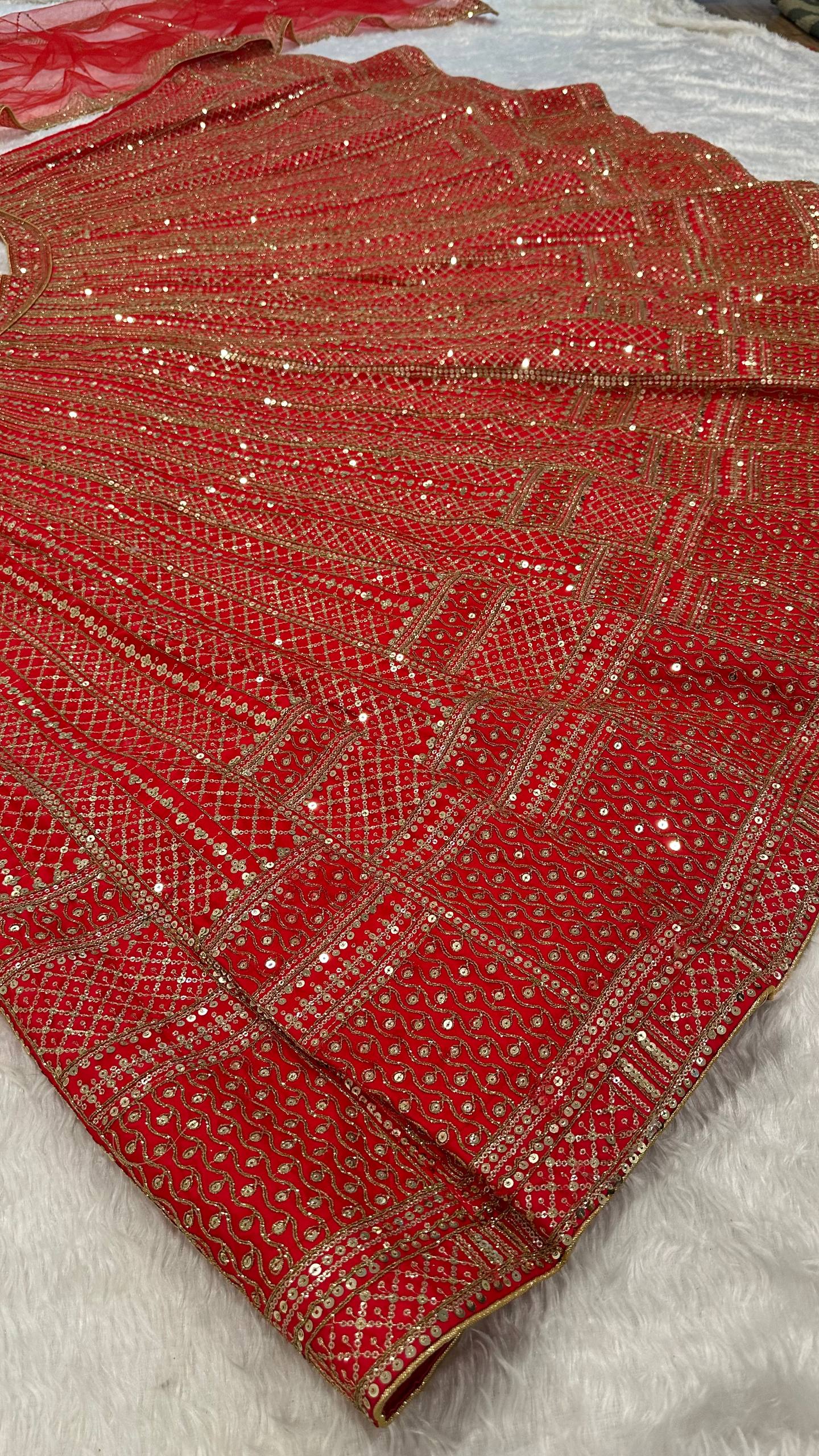 Heavy malai satin fabric with sequins and Dori work Lehenga