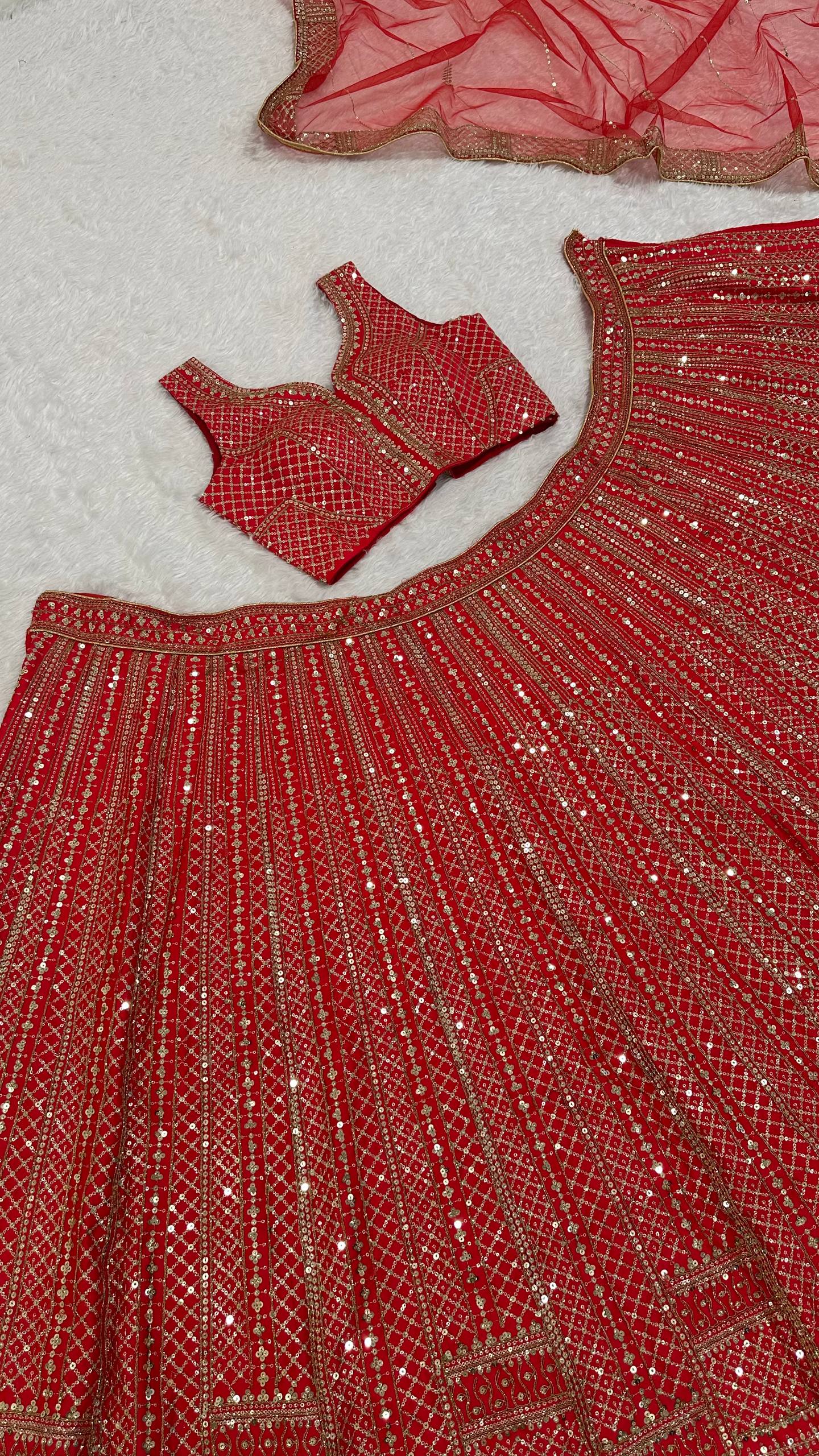 Heavy malai satin fabric with sequins and Dori work Lehenga