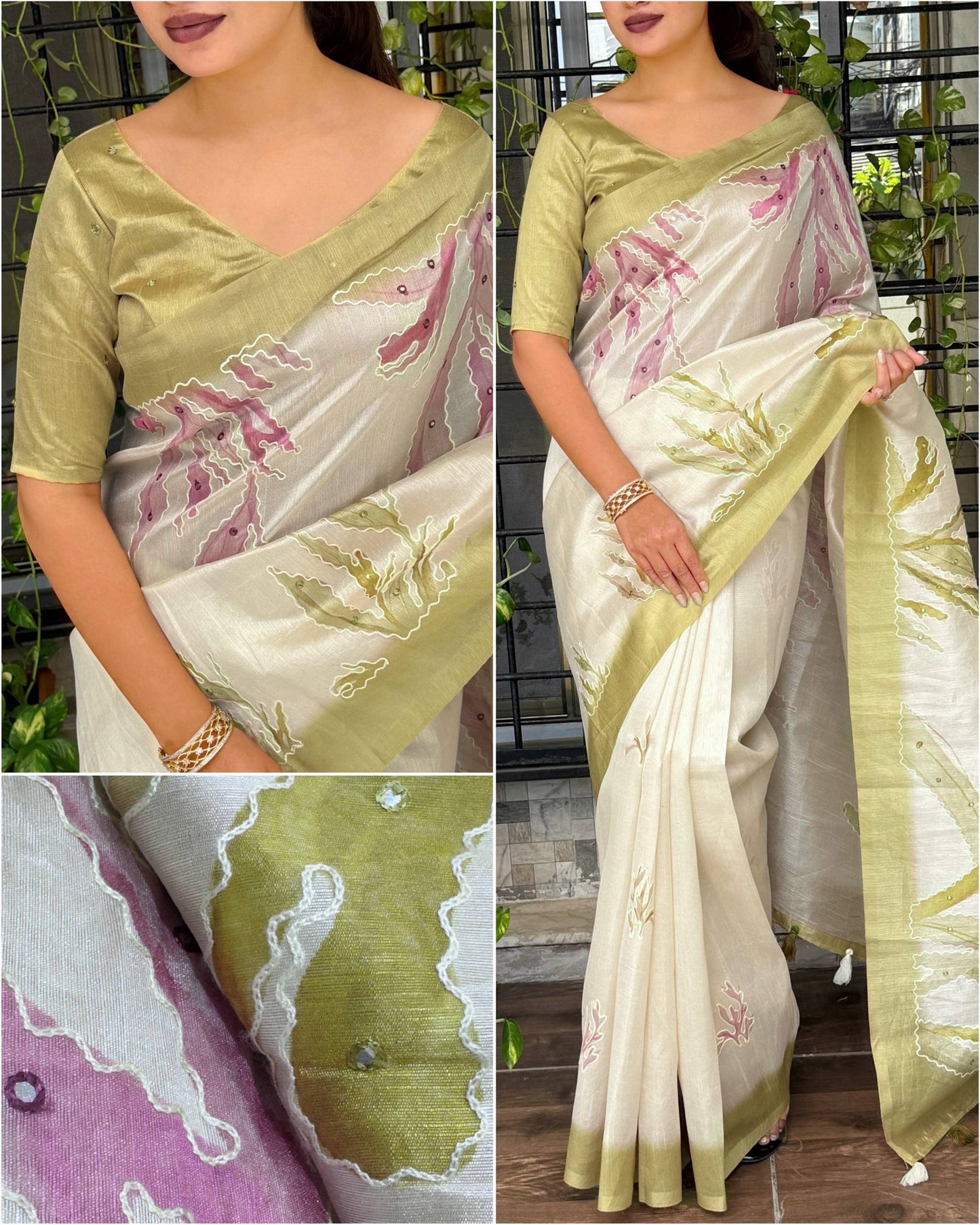 Sari brodé en pure soie Rangoli avec codage 3 mm c pallu