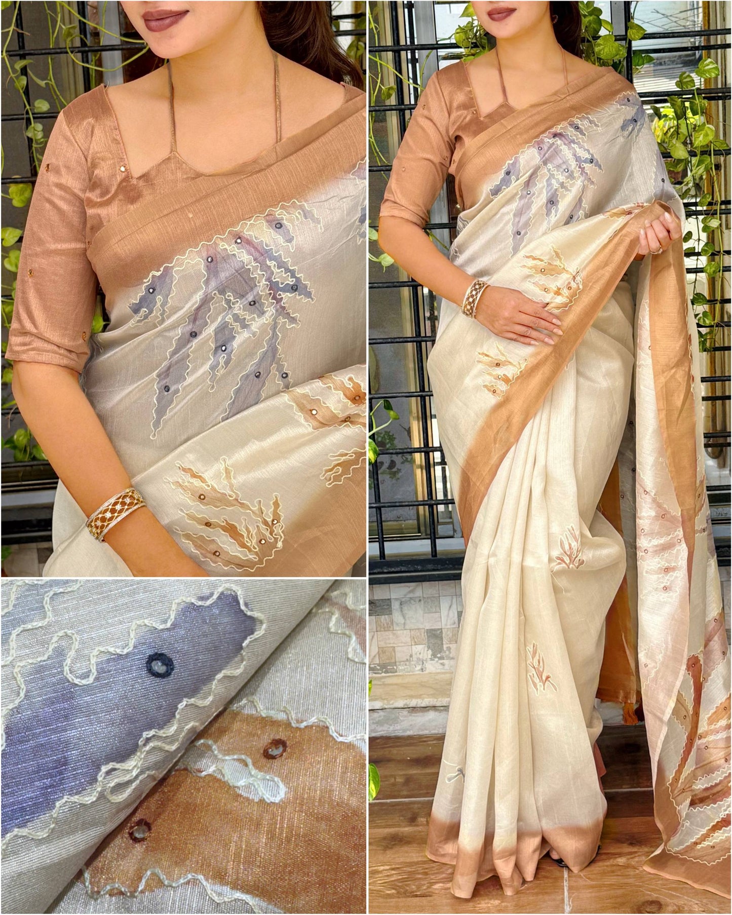 Sari brodé en pure soie Rangoli avec codage 3 mm c pallu